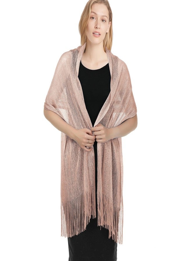 TZ Promise Women's Wedding Evening Shawl and Wrap Glitter Metallic Party Dresses Scarf with Fringe (Rose Gold) - Image 1